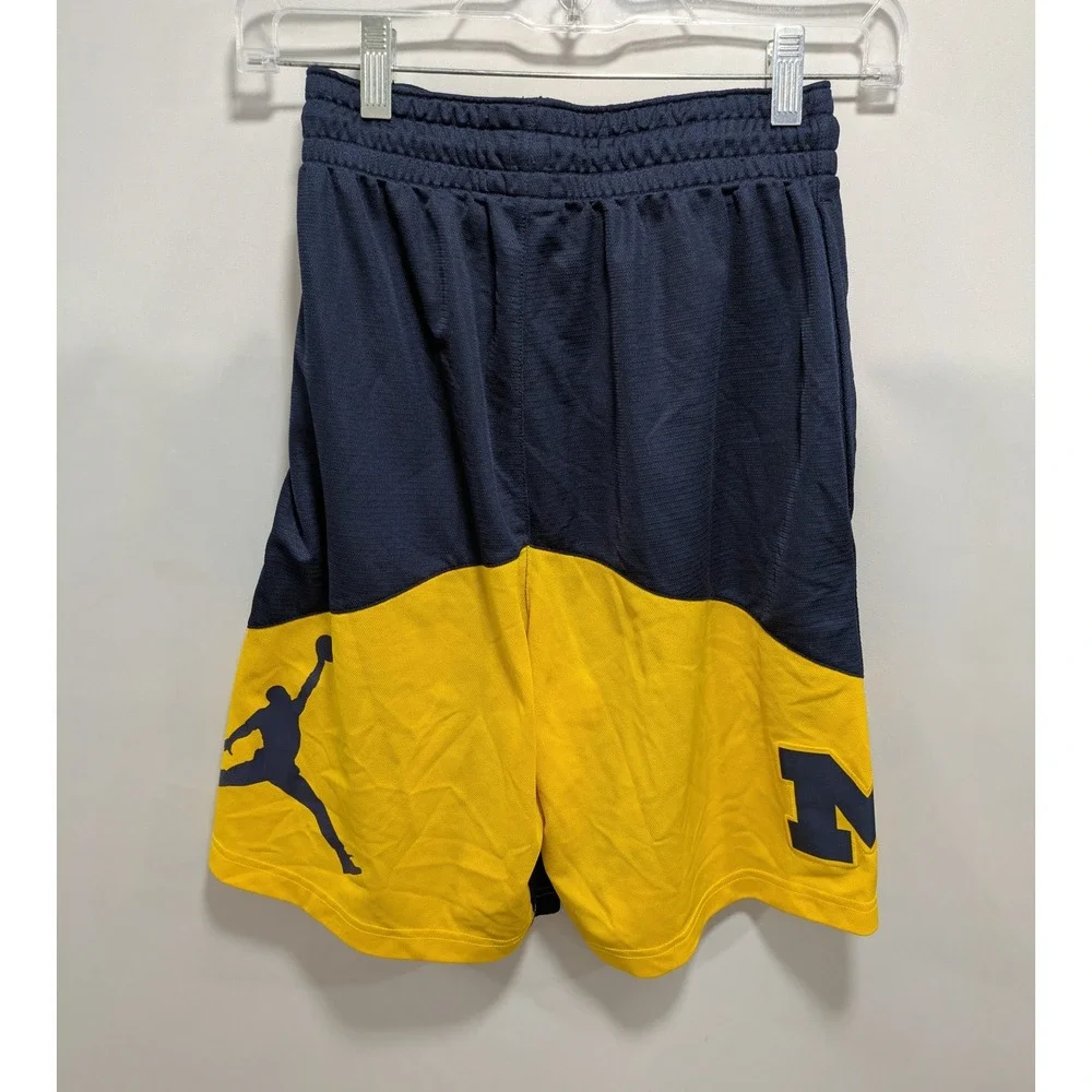 Mens Jordan Nike Dri-Fit Michigan Wolverines Blue Yellow Basketball Shorts SM